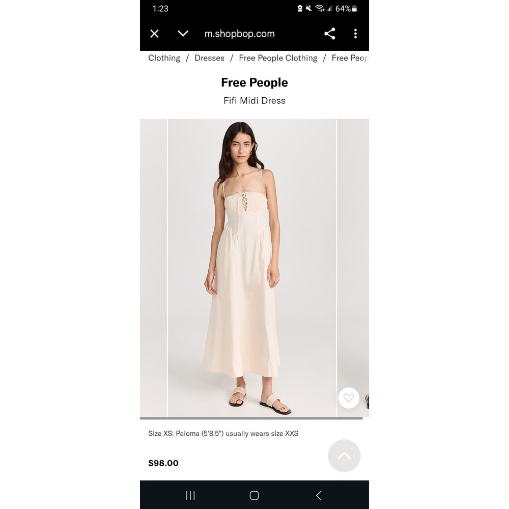 Free People Cream Smocked Bust Midi Sundress - Picture 10 of 10
